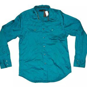 G by Guess Shirt Men's L Blue Enamel Snap Button Made In India